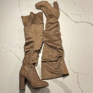 Brown over the knee suede boots